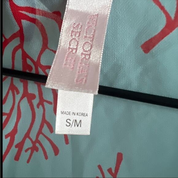 Victoria's Secret Coral Print Ocean Blue Red Kimono Cover Up Swim Beach Pool S/M - Picture 3 of 8